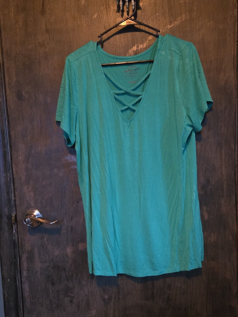 torrid Teal Short-Sleeve Crisscross V-Neck Top